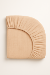 Müslin Lastikli Çarşaf – Bej | %100 Doğal Pamuk