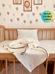 Bebek Nevresim Takımı Müslin Ekru - Müslin Lastikli Çarşaflı