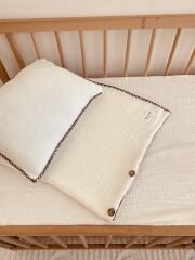 Bebek Nevresim Takımı Müslin Ekru - Müslin Lastikli Çarşaflı