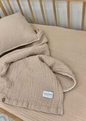 Bebek Nevresim Takımı Müslin Bej – Müslin Lastikli Çarşaflı