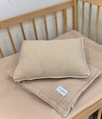 Bebek Nevresim Takımı Müslin Bej – Müslin Lastikli Çarşaflı