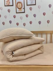 Bebek Nevresim Takımı Müslin Bej – Müslin Lastikli Çarşaflı