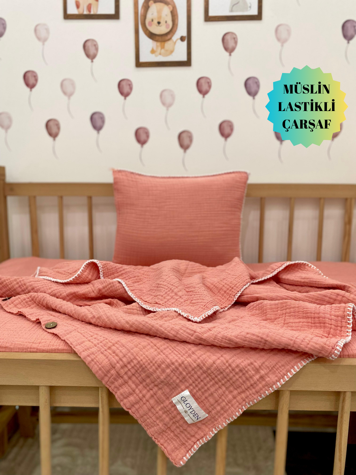 Bebek Nevresim Takımı Müslin Pembe – Müslin Lastikli Çarşaflı