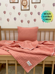 Bebek Nevresim Takımı Müslin Pembe – Müslin Lastikli Çarşaflı